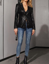 Load image into Gallery viewer, Shiny Black Sequins Long Sleeve Blazer Jacket