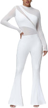 Load image into Gallery viewer, Fashionable White Mesh Long Sleeve Flared Jumpsuit
