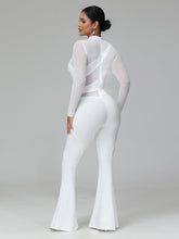 Load image into Gallery viewer, Fashionable White Mesh Long Sleeve Flared Jumpsuit