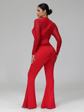 Load image into Gallery viewer, Fashionable Red Mesh Long Sleeve Flared Jumpsuit