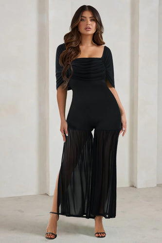 Black Draped Mesh Strapless Style Jumpsuit