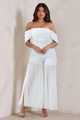 White Draped Mesh Strapless Style Jumpsuit