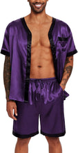 Load image into Gallery viewer, Men&#39;s Satin Silver Pajama Short Sleeve Top &amp; Pants Set