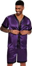 Load image into Gallery viewer, Men&#39;s Satin Black/Red Pajama Short Sleeve Top &amp; Pants Set