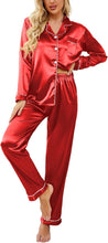 Load image into Gallery viewer, Holiday Satin Red Wine Printed Long Sleeve Pajamas Top &amp; Pants Set