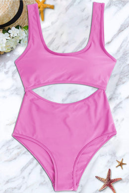 One Piece Pink Hollow Out Swimsuit