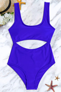 One Piece Navy Blue Hollow Out Swimsuit