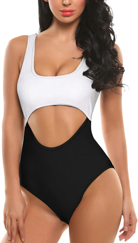 One Piece Black/White Hollow Out Swimsuit