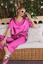 Load image into Gallery viewer, Silk Satin Teal Comfy Short Sleeve Pajamas Top &amp; Pants Set