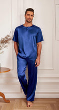Load image into Gallery viewer, Men&#39;s Red Satin Silk Short Sleeve Shirt &amp; Pants Pajamas Set