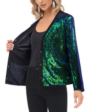 Load image into Gallery viewer, Emerald Green Sequined Long Sleeve Party Blazer