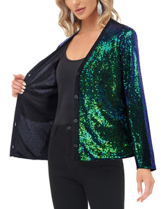 Emerald Green Sequined Long Sleeve Party Blazer