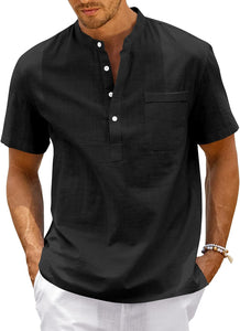 Men's Beige High Quality Cotton Short Sleeve Shirt