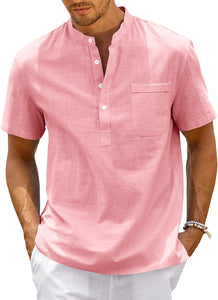 Men's Beige High Quality Cotton Short Sleeve Shirt