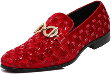 Load image into Gallery viewer, Men&#39;s Luxury Glitter Red Checkered Pattern Loafer Style Dress Shoes