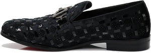 Men's Luxury Glitter Black Checkered Pattern Loafer Style Dress Shoes