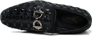 Men's Luxury Glitter Black Checkered Pattern Loafer Style Dress Shoes