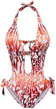 Load image into Gallery viewer, One Piece White Snakeskin Print Bathing Suit Monokini Tummy Control Cutout Swimwear