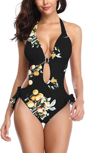 One Piece Leopard Print Bathing Suit Monokini Cutout Swimwear