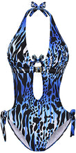 Load image into Gallery viewer, One Piece Black Floral Print Bathing Suit Monokini Cutout Swimwear