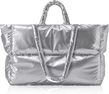 Load image into Gallery viewer, Silver Puffer Quilted Tote Style Top Handle Handbag