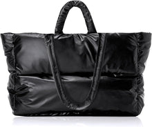 Load image into Gallery viewer, Black Puffer Quilted Tote Style Top Handle Handbag