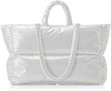 Load image into Gallery viewer, Silver Puffer Quilted Tote Style Top Handle Handbag