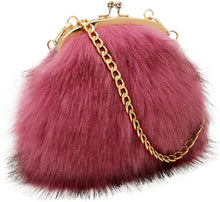 Load image into Gallery viewer, Vintage Style Dark Pink Fur Clutch Evening Bag