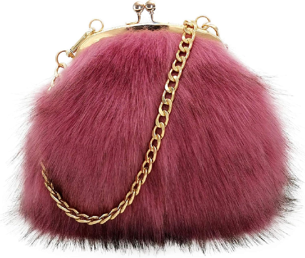 Vintage Style Dark Pink Fur Clutch Evening Bag