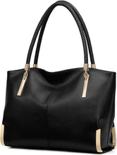 Load image into Gallery viewer, Gold Metal Brown Genuine Leather Top Handle Tote Style Handbag