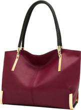 Load image into Gallery viewer, Gold Metal Red Wine Genuine Leather Top Handle Tote Style Handbag