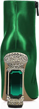 Load image into Gallery viewer, Emerald Green Crystal Block Heel Stone Embellished Ankle Boots
