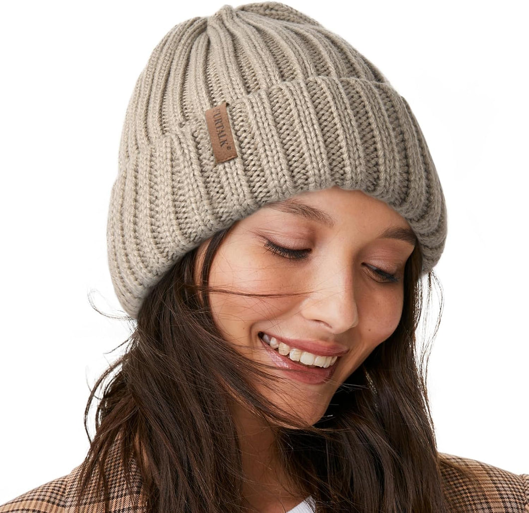 Chunky Knit Khaki Winter Beanie Hat