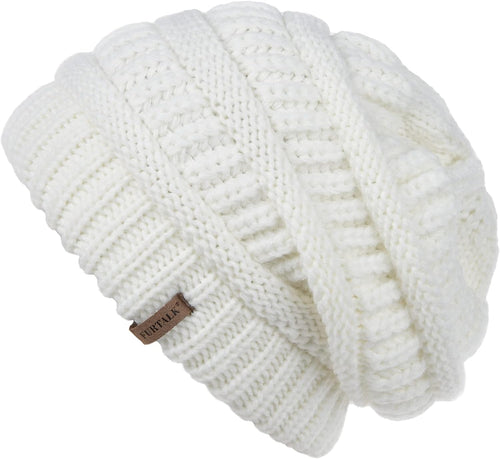 Women's Winter Soft Knit White Slouchy Beanie Hat