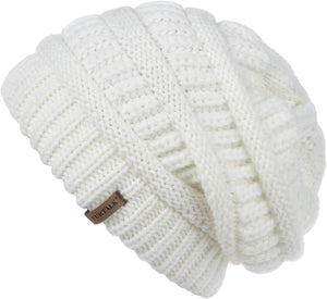 Women's Winter Soft Knit Beige Slouchy Beanie Hat