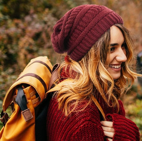 Women's Winter Soft Knit Red Slouchy Beanie Hat