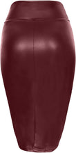 Load image into Gallery viewer, Burgundy Red Faux Leather High Waist Pencil Skirt