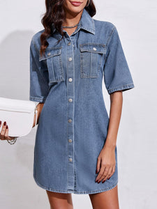 Soft Denim Light Blue Short Sleeve Mini Dress