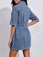 Load image into Gallery viewer, Soft Denim Navy Blue Short Sleeve Mini Dress