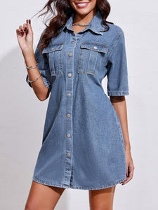 Soft Denim Light Blue Short Sleeve Mini Dress