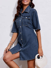 Load image into Gallery viewer, Soft Denim Navy Blue Short Sleeve Mini Dress