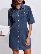 Load image into Gallery viewer, Soft Denim Navy Blue Short Sleeve Mini Dress