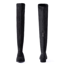 Load image into Gallery viewer, Black Flat Heel Thigh High Suede Over The Knee Stretch Boot