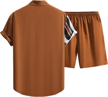 Load image into Gallery viewer, Men&#39;s Brown Striped Short Shirt &amp; Shorts Set