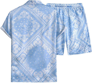 Men's Blue Paisley Print Short Shirt & Shorts Set