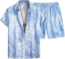 Load image into Gallery viewer, Men&#39;s Blue Paisley Print Short Shirt &amp; Shorts Set