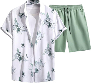 Men's Light Green Print Short Shirt & Shorts Set