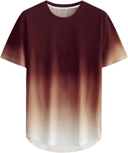 Men's Brown Ombre Curved Hem Short Sleeve Shirt