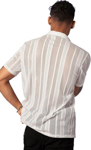 Men's White Crochet Knit Short Sleeve Shirt