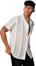 Load image into Gallery viewer, Men&#39;s White Crochet Knit Short Sleeve Shirt